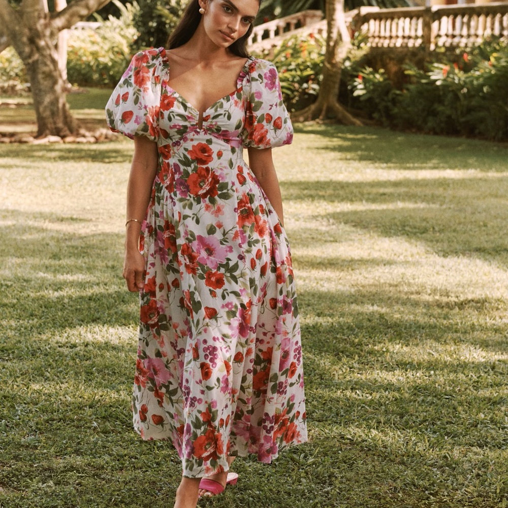 Abercrombie & Fitch Red Pink Puff Sleeve Sundress
